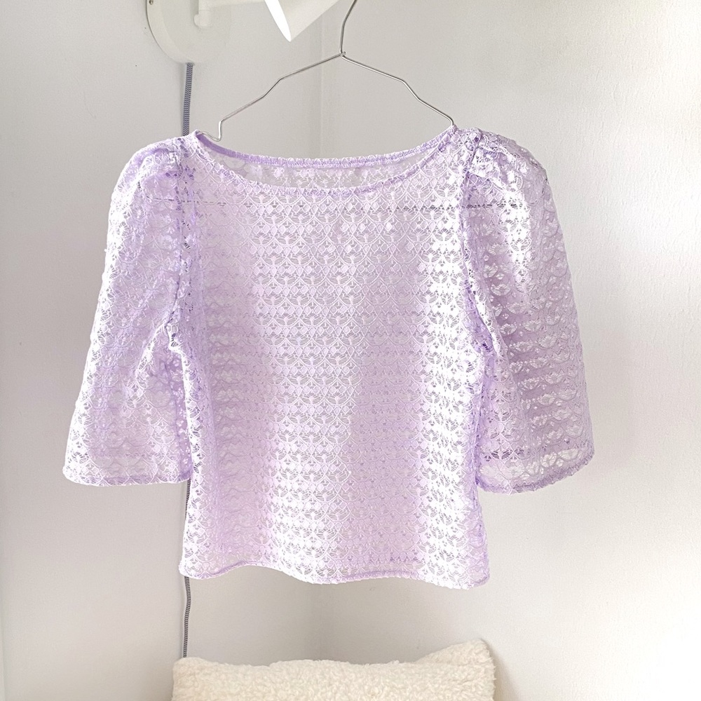 AMERICAN APPAREL Puffy Shoulder Lace Blouse Top XS